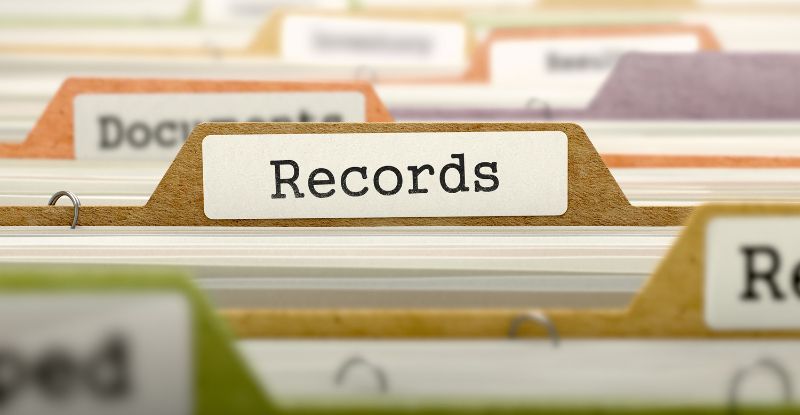 How to access your CPA Transcript A photo of a filing cabinet focused on one file age named "Records".
